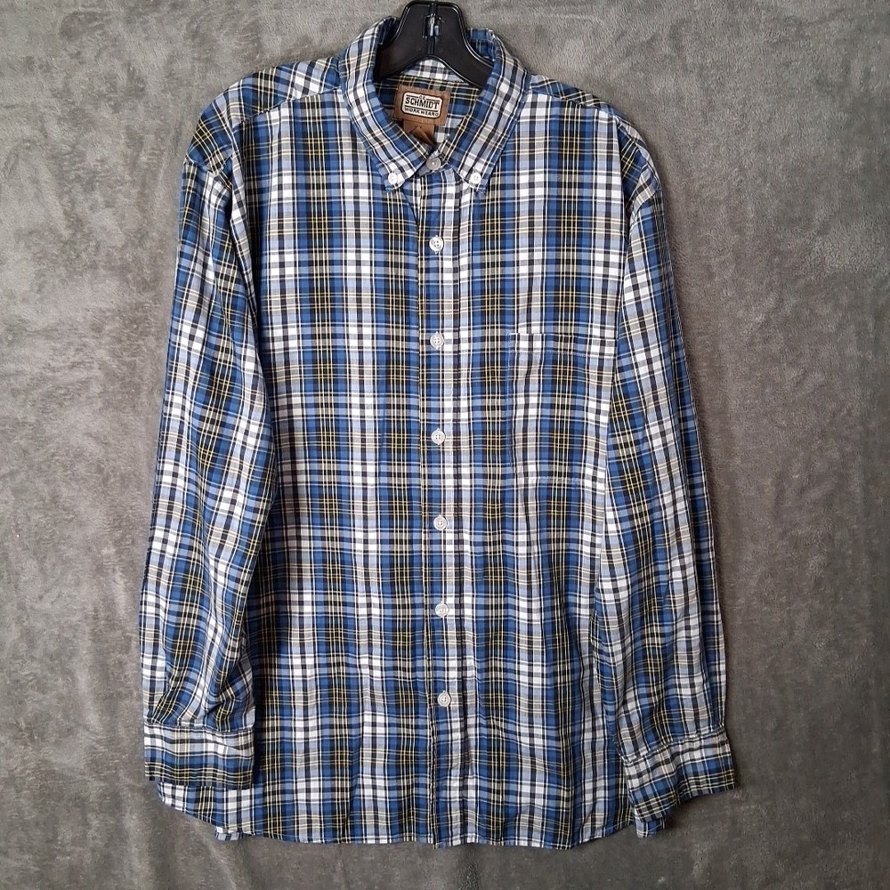 C.E. Schmidt Workwear Button Down Long Sleeve Plaid Shirt Mens Size XLT Blue...